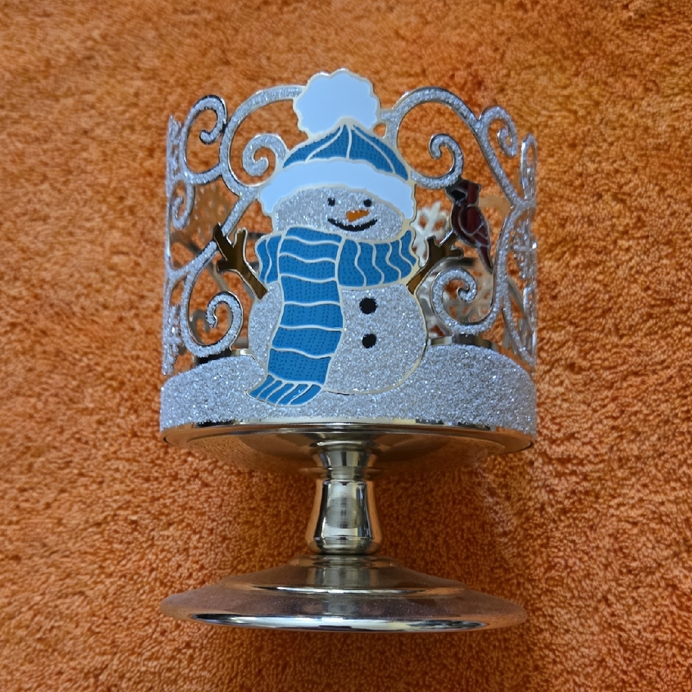 Bath & Body Works Silver and Blue Snowman Candle Holder